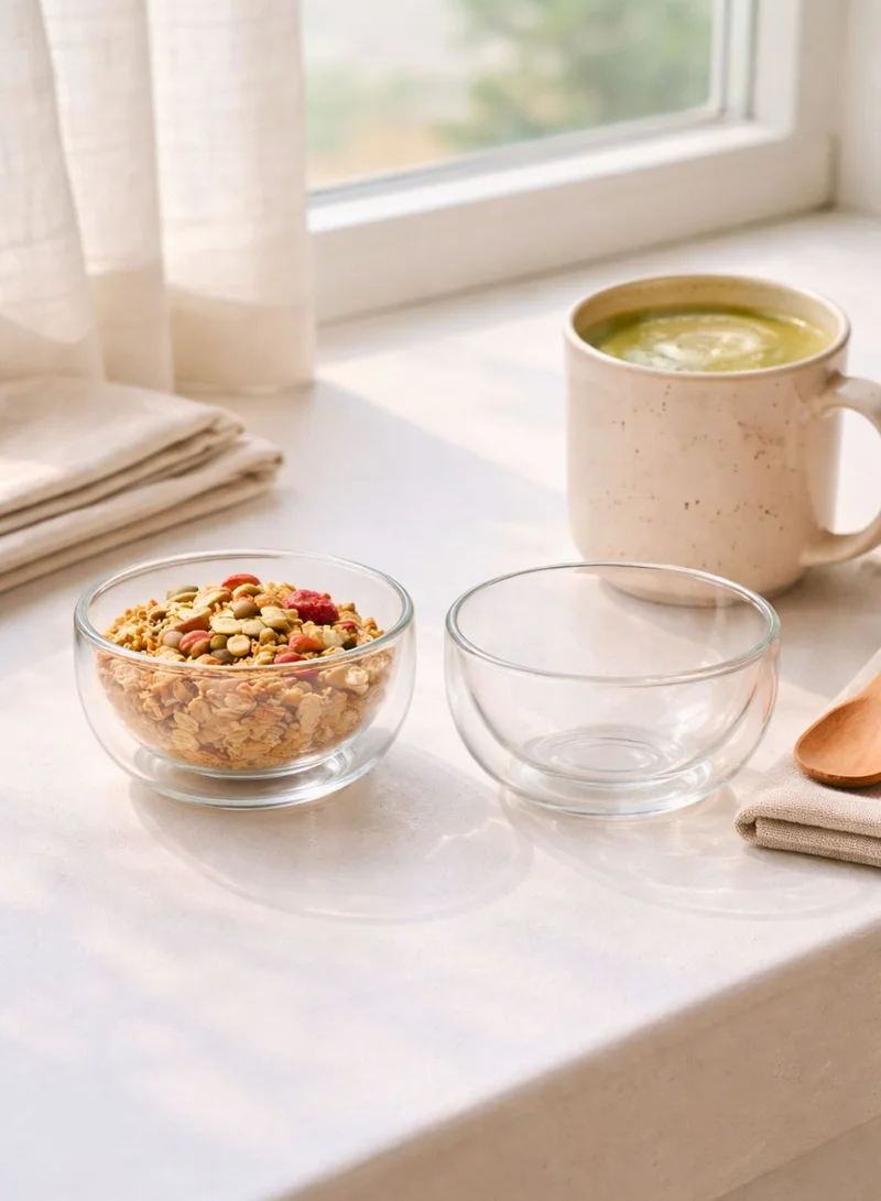 1Chase 200 ML Double Wall Dip Bowls Set of 2, 200ML Borosilicate Glass Serving Bowls, Heat Resistant Insulated Bowls for Sauce, Snacks, Dessert, Condiments  | Best Price UAE
